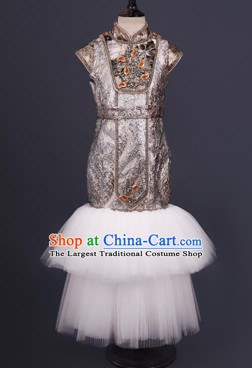 China Children Chorus Clothing Tang Suits Golden Dress Girl Stage Show Apparels Catwalks Fashion Costume