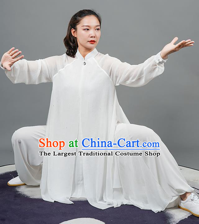 China Tai Chi Training White Uniforms Kung Fu Clothing Martial Arts Competition Wushu Outfits Tai Ji Performance Costumes