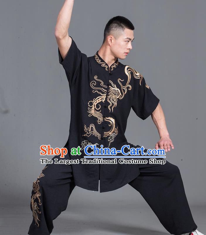 Chinese Martial Arts Garment Costumes Tai Chi Black Uniforms Male Kung Fu Show Clothing