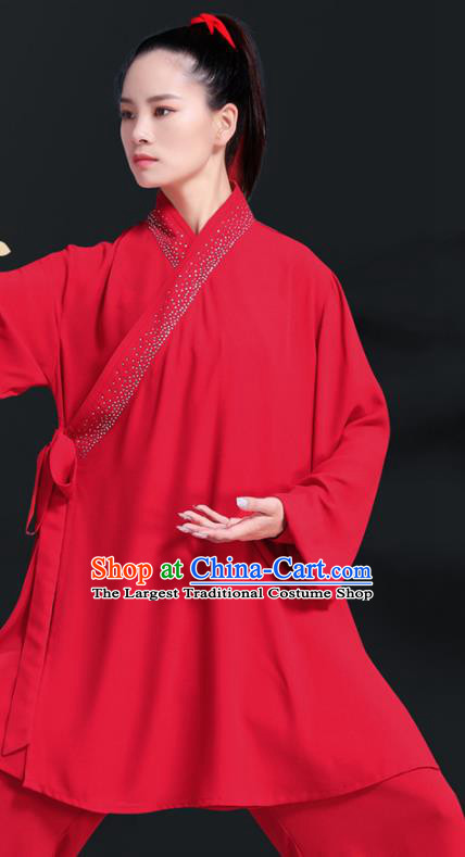 Professional Chinese Tai Chi Performance Costumes Kung Fu Competition Uniforms Tai Ji Clothing Martial Arts Wushu Red Outfits