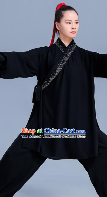 Professional Chinese Martial Arts Wushu Black Outfits Tai Chi Performance Costumes Kung Fu Competition Uniforms Tai Ji Clothing