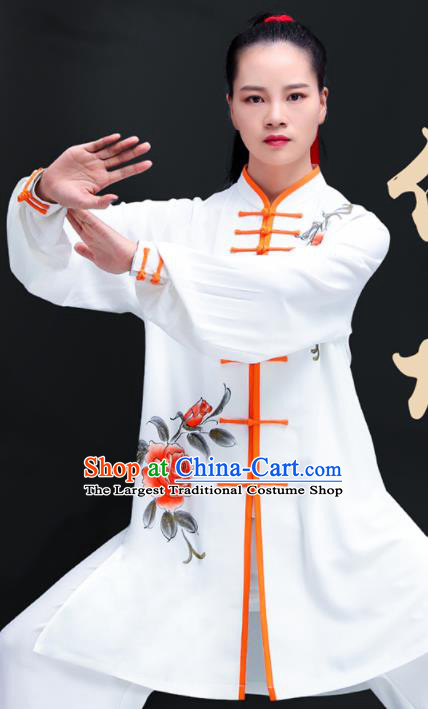 Chinese Kung Fu Hand Painting Rose White Outfits Martial Arts Competition Clothing Tai Ji Performance Costumes Tai Chi Training Uniforms