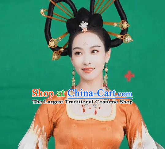 China Ancient Goddess Wigs Traditional Hanfu Hairpieces Tang Dynasty Palace Princess Wig Sheath