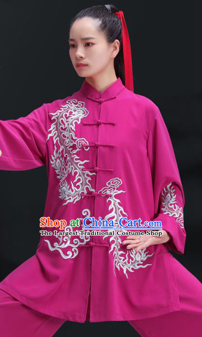 Chinese Kung Fu Training Rosy Outfits Martial Arts Embroidered Phoenix Clothing Tai Ji Competition Costumes Tai Chi Uniforms