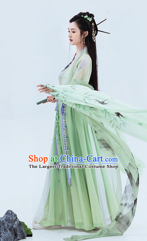 China Ancient Fairy Green Hanfu Dress Clothing Traditional Jin Dynasty Princess Historical Garment Costumes