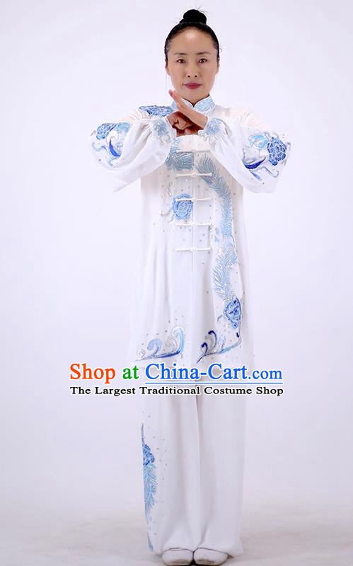 China Wushu Group Competition Clothing Martial Arts Embroidered White Outfits Kung Fu Performance Costumes Tai Chi Uniforms