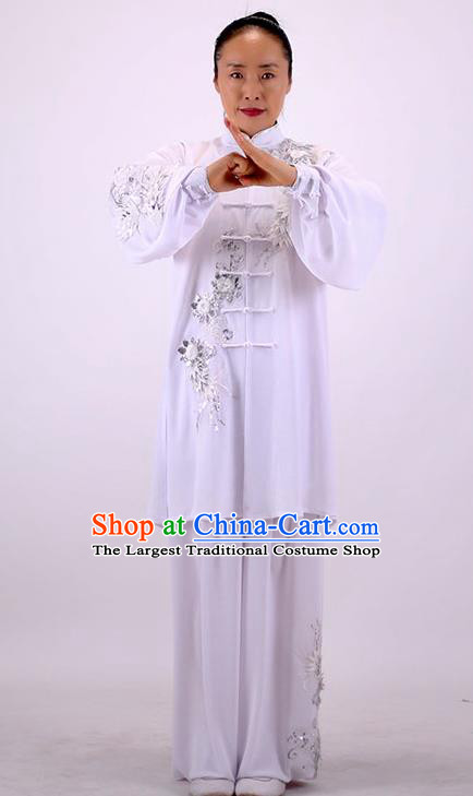 China Martial Arts Group Outfits Kung Fu Embroidered Costumes Tai Chi Performance White Uniforms Wushu Competition Clothing