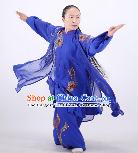 China Martial Arts Clothing Wushu Competition Outfits Kung Fu Royalblue Costumes Tai Chi Group Performance Uniforms