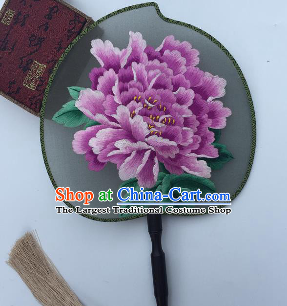 China Suzhou Embroidery Peony Double Side Fan Handmade Peach Shape Fan Traditional Cheongsam Palace Fan Classical Dance Silk Fans