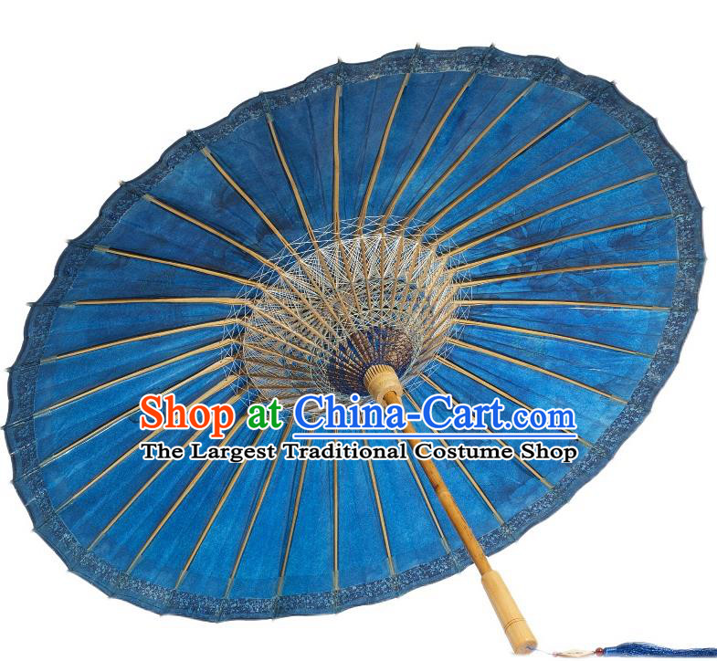 China Classical Umbrella Deep Blue Paper Umbrella Handmade Oil Paper Umbrella Traditional Dance Umbrellas