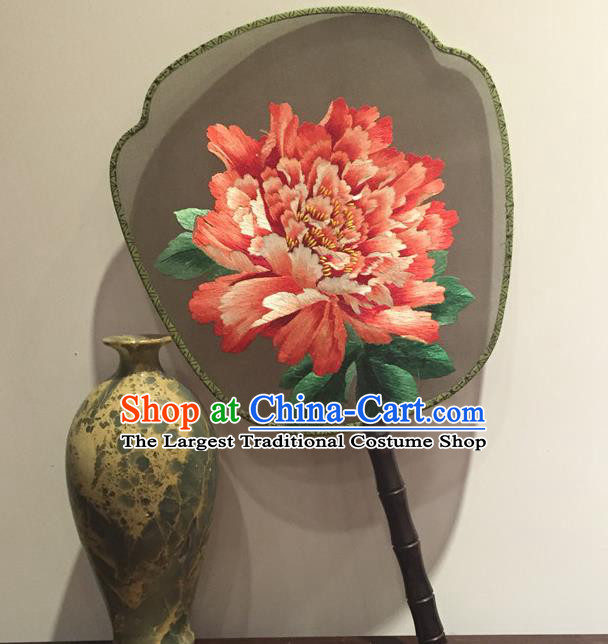 China Vintage Silk Fan Handmade Suzhou Embroidery Peony Palace Fan Ancient Hanfu Fans Traditional Court Dance Fan