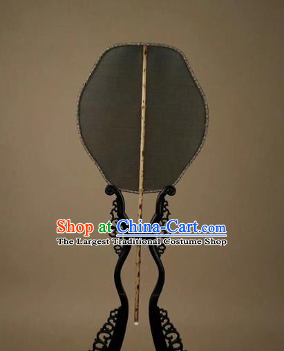 China Vintage Palace Fan Handmade Court Fan Ancient Hanfu Princess Fans Traditional Song Dynasty Black Silk Fan