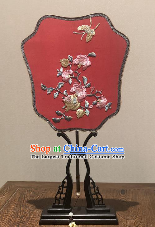 China Traditional Wedding Fan Vintage Embroidered Palace Fan Handmade Red Silk Fan Ancient Bride Hanfu Fans