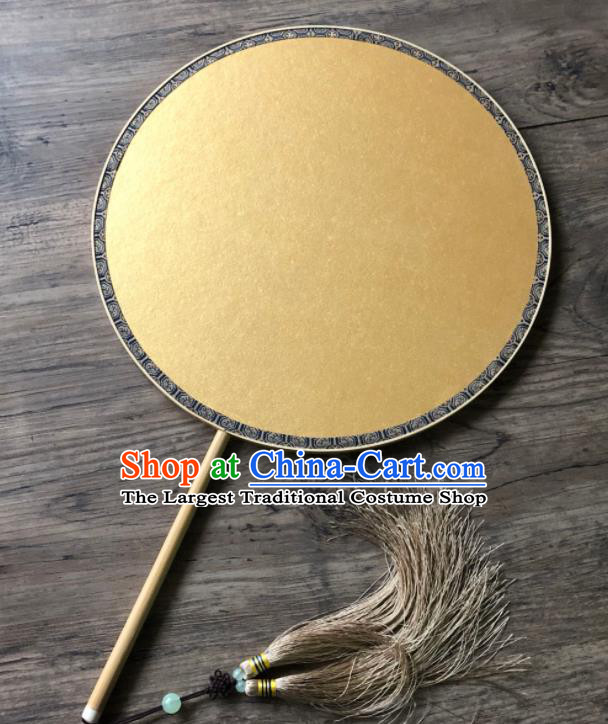 China Handmade Paper Fan Ancient Princess Fans Traditional Round Fan Vintage Yellow Palace Fan