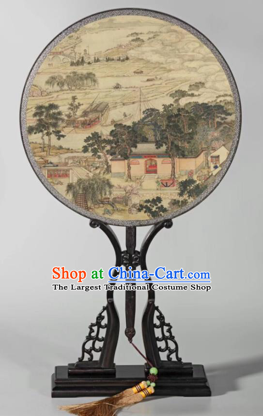 China Ancient Princess Fans Traditional Hanfu Round Fan Vintage Suzhou Palace Fan Handmade Ink Painting Silk Fan