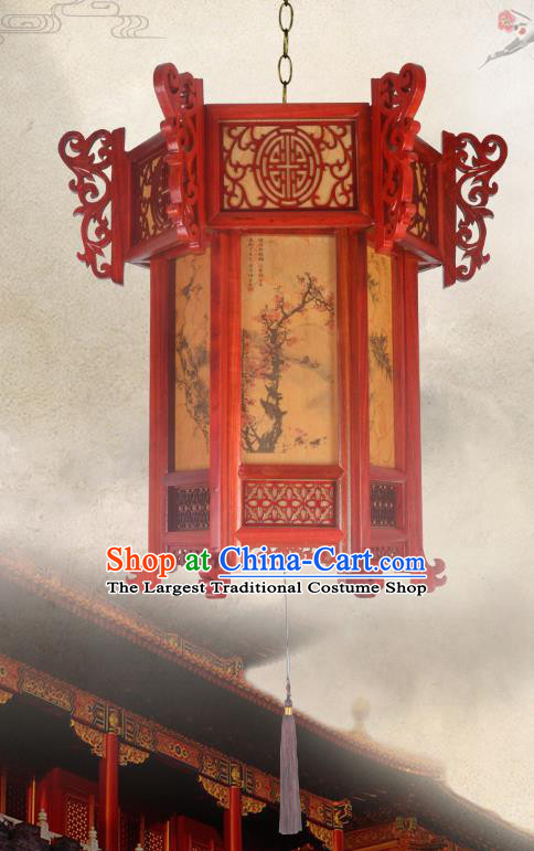 China Festival Hanging Lantern Classical Wood Carving Lanterns Handmade Hexagon Palace Lantern Traditional Light Lamp