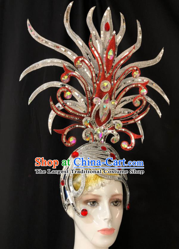 Handmade Brazil Parade Giant Headpiece Rio Carnival Headdress Deluxe Hair Accessories Halloween Stage Show Argent Royal Crown