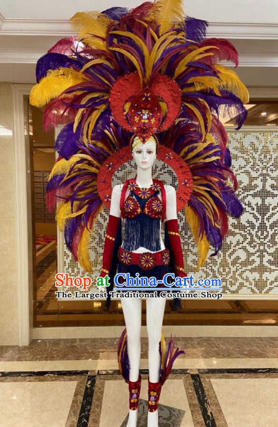 Professional Samba Dance Clothing Miami Deluxe Feathers Wings and Headdress Brazilian Carnival Props