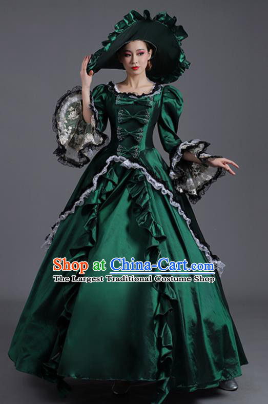 Custom European Royal Princess Green Full Dress Western Style Clothes Europe Vintage Garment Costume Stage Performance Fashion