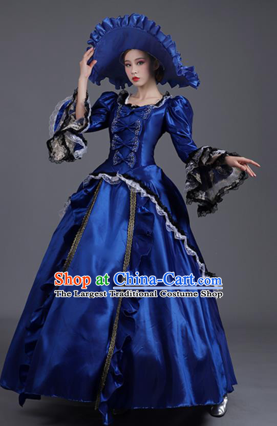 Custom Stage Performance Fashion European Royal Princess Royalblue Full Dress Western Style Clothes Europe Vintage Garment Costume