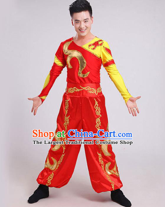 China Opening Dance Garment Costumes Folk Dance Outfits Drum Dance Red Uniforms Male Yangko Dance Clothing