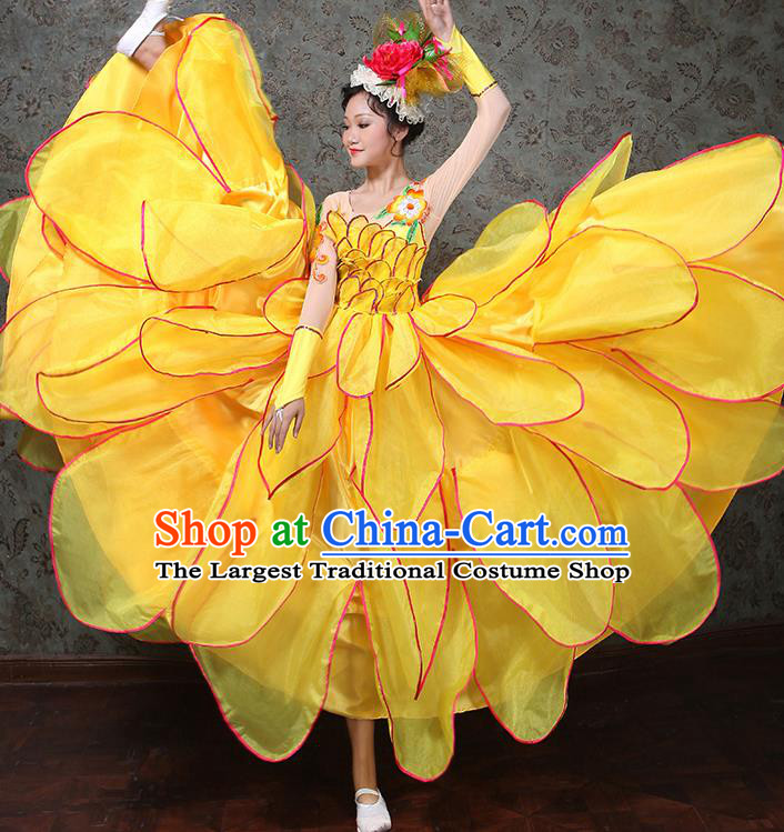 Professional Spring Festival Gala Opening Dance Yellow Dress Modern Dance Clothing Spanish Dance Garment Costume