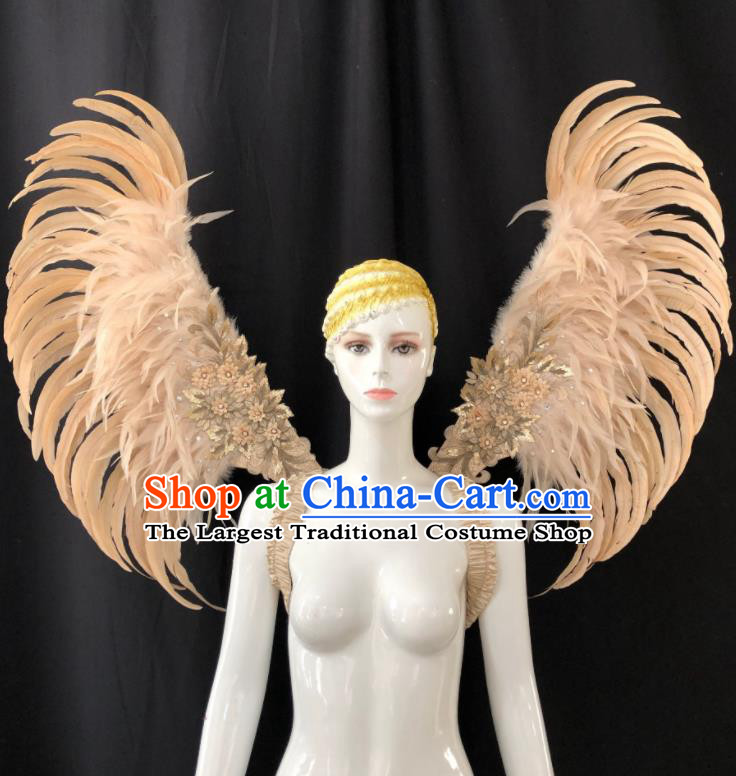 Professional Opening Dance Wings Miami Deluxe Champagne Feathers Back Accessories Brazilian Carnival Catwalks Props