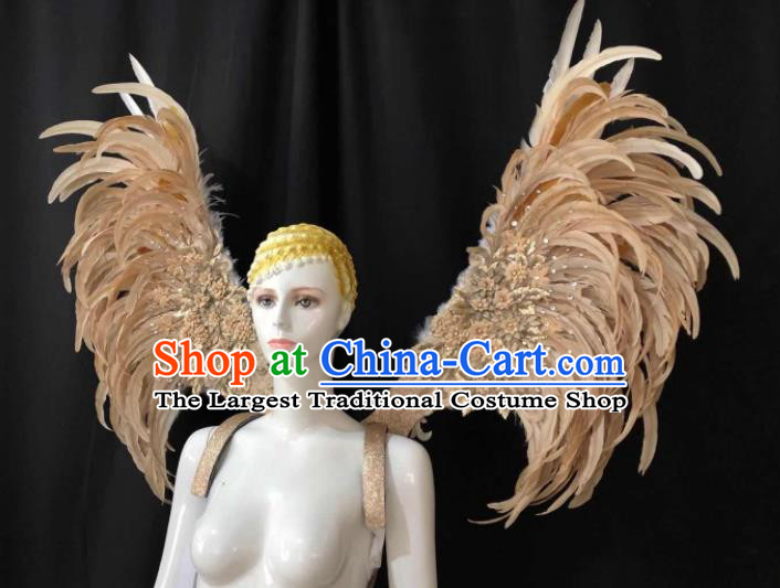 Professional Brazilian Carnival Catwalks Props Opening Dance Angel Wings Miami Deluxe Khaki Feathers Back Accessories