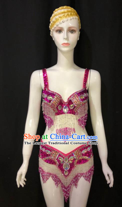 Custom Samba Dance Uniforms Brazilian Carnival Costumes Opening Party Catwalks Clothing Woman Rosy Swimsuits