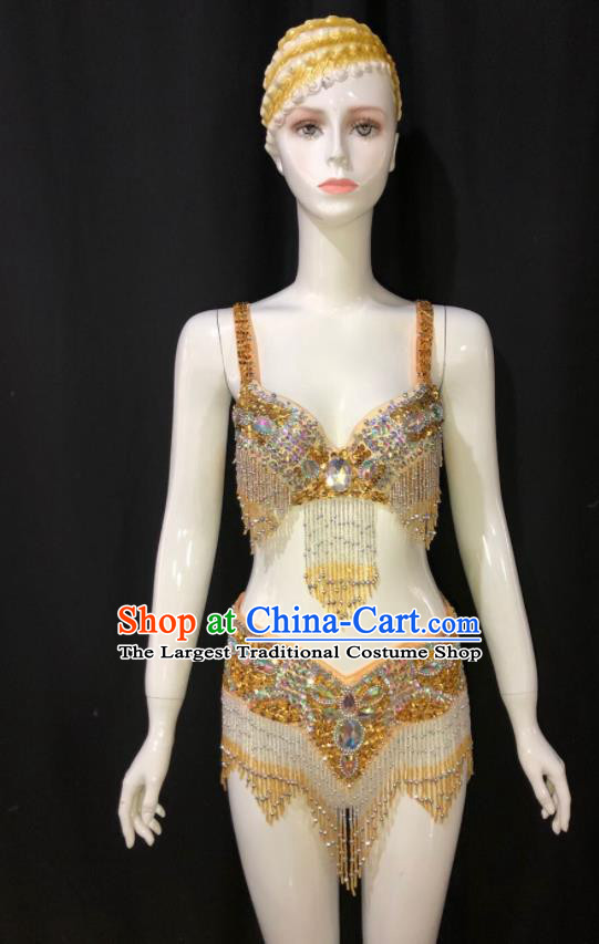 Custom Brazilian Carnival Parade Costumes Opening Show Clothing Woman Catwalks Swimwear Samba Dance Yellow Uniforms