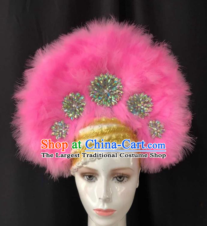 Handmade Halloween Cosplay Headpiece Samba Dance Hair Accessories Rio Carnival Pink Feather Headpiece Stage Show Royal Crown