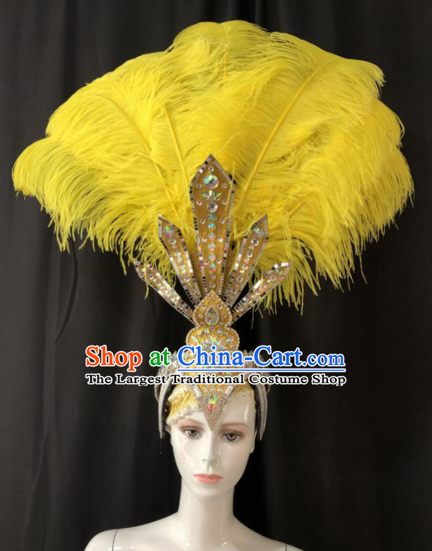 Handmade Stage Show Royal Crown Halloween Cosplay Headpiece Samba Dance Hair Accessories Rio Carnival Yellow Feather Headdress