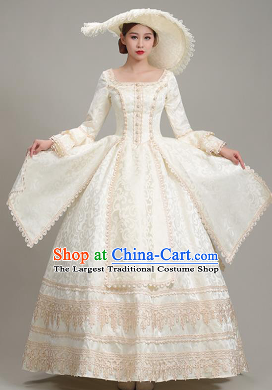 Custom Western Medieval Age Clothing Europe Vintage Full Dress Court Fashion European Noble Woman White Lace Dress