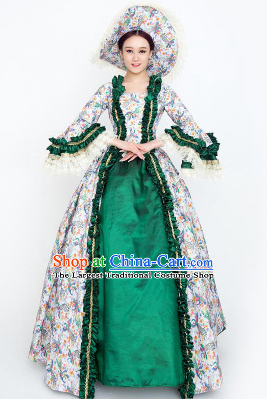 Custom European Performance Green Dress Europe Princess Clothing Western Vintage Full Dress Court Woman Fashion