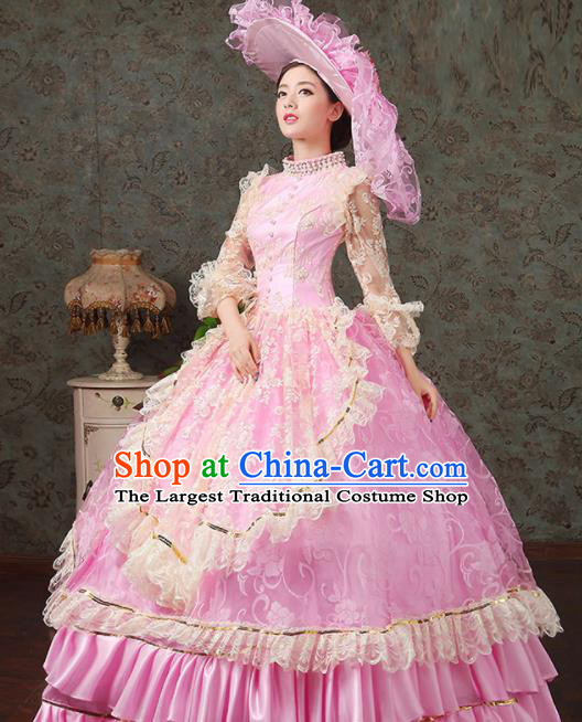 Custom Drama Performance Pink Dress Europe Countess Clothing European Court Full Dress Western Vintage Fashion