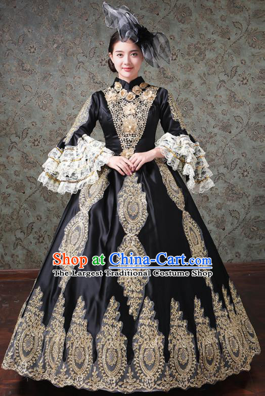 Custom Catwalks Black Full Dress European Court Woman Dress Western Vintage Fashion Europe Duchess Clothing