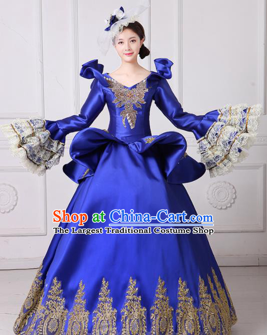 Custom Europe Royal Princess Clothing Catwalks Royalblue Full Dress European Queen Dress Western Vintage Fashion