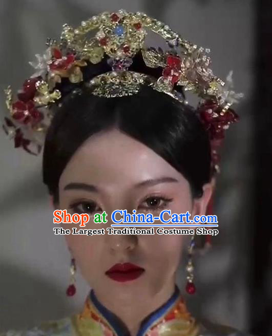 Chinese Ancient Bride Phoenix Coronet Classical Hair Crown Handmade Wedding Headdress Qing Dynasty Empress Hair Accessories