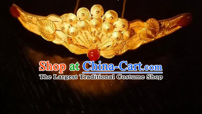 Chinese Ancient Empress Peacock Hairpin Classical Gilding Hair Crown Handmade Ming Dynasty Headpiece Traditional Wedding Hair Accessories