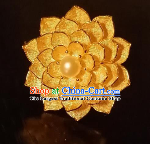 Chinese Classical Pearl Hair Stick Handmade Ming Dynasty Headpiece Traditional Wedding Hair Accessories Ancient Princess Gilding Peony Hairpin