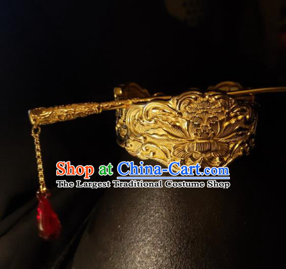 China Classical Hanfu Headpieces Handmade Hair Accessories Traditional Ming Dynasty Emperor Hairpin Ancient King Hairdo Crown