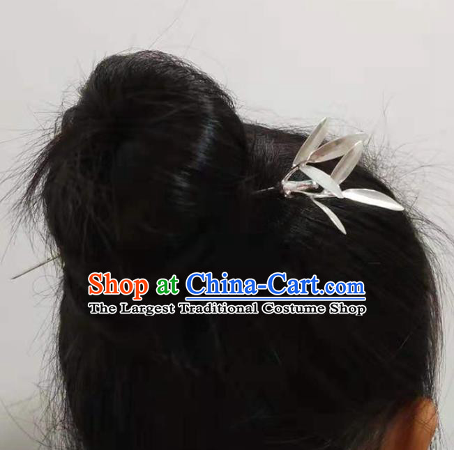 Chinese Handmade Silver Bamboo Hairpin Classical Hair Stick Cheongsam Headpiece Traditional Hair Accessories