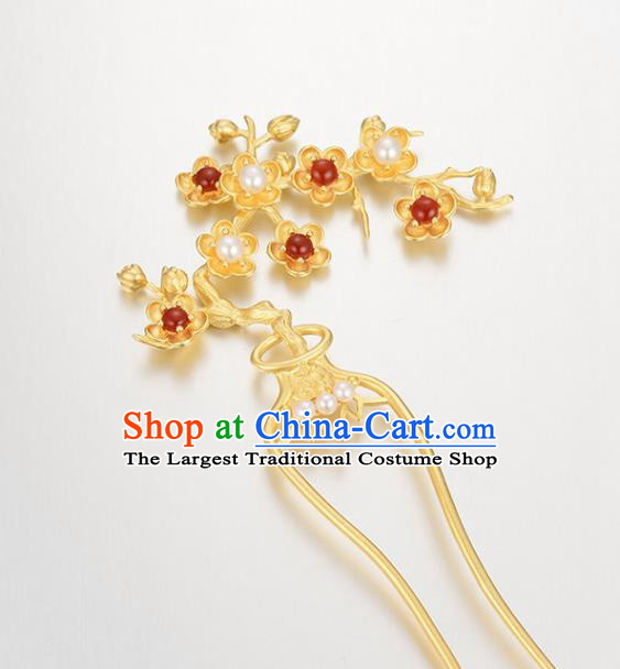 Chinese Traditional Hair Accessories Handmade Silver Plum Hairpin Classical Golden Hair Comb Cheongsam Headpiece