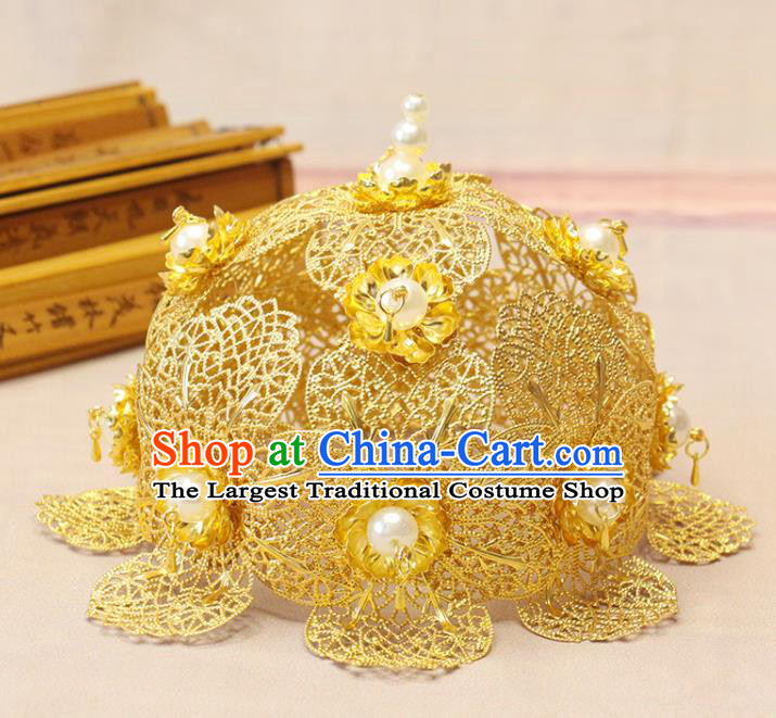 Chinese Traditional Court Hair Accessories Ancient Princess Hair Crown Classical Wedding Lotus Tiara Handmade Tang Dynasty Headdress