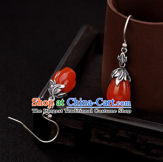 Handmade China Classical Silver Ear Accessories Cheongsam Ear Jewelry Wedding Agate Mangnolia Earrings