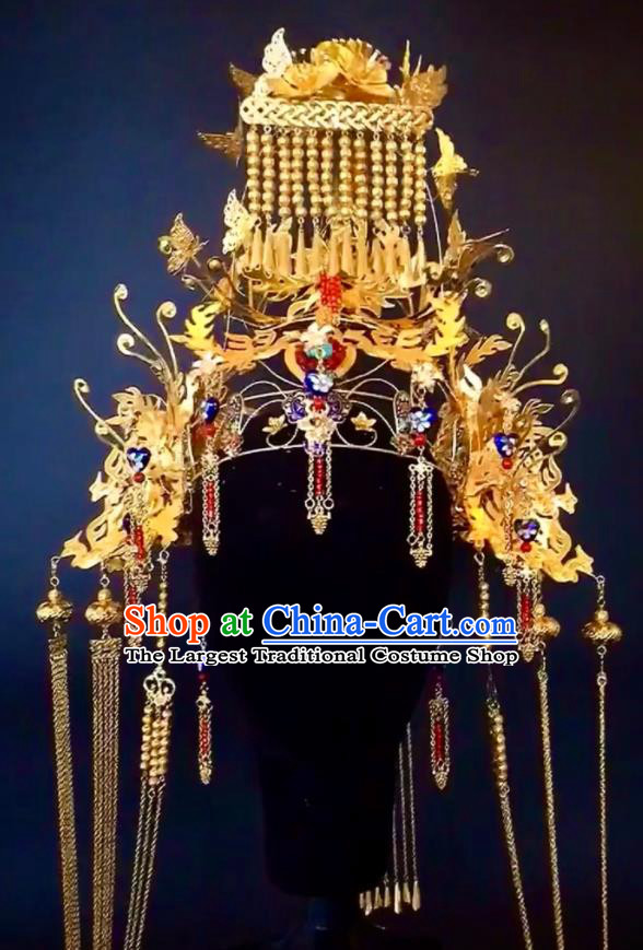 Custom China Stage Show Giant Hair Crown Ancient Imperial Empress Deluxe Phoenix Coronet Catwalks Headdress Wedding Hair Accessories