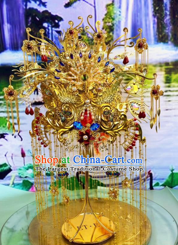 China Xiuhe Suit Hair Accessories Wedding Headdress Stage Show Giant Hair Crown Ancient Queen Deluxe Phoenix Coronet