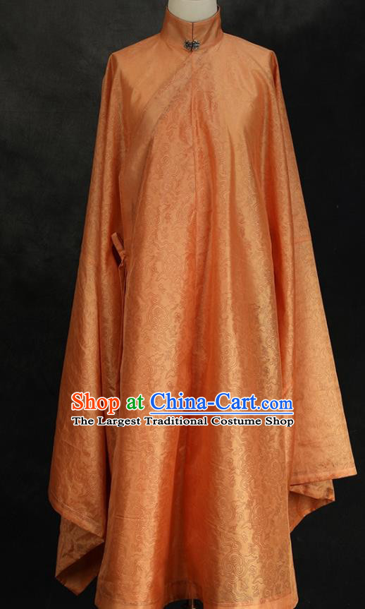 China Traditional Noble Woman Historical Clothing Ancient Ming Dynasty Royal Countess Garment Costume Orange Silk Long Gown