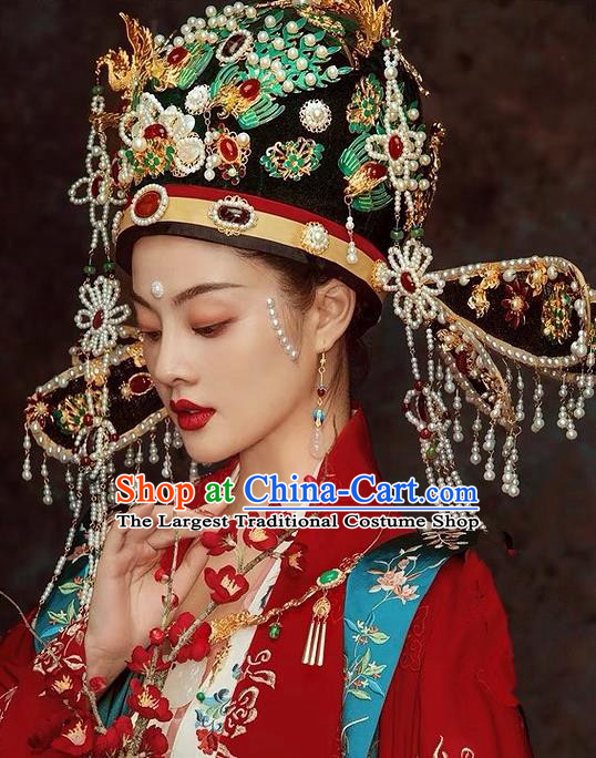 Top China Ancient Song Dynasty Empress Cloisonne Phoenix Coronet Catwalks Headdress Wedding Hair Accessories Stage Show Deluxe Hair Crown