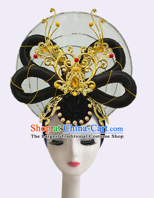 Handmade Chinese Stage Performance Headdress Court Beauty Dance Wigs Chignon Classical Dance Hair Accessories